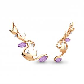 Серьги из золочёного серебра AQUAMARINE А4775404А-п с фианитом и аметистом А4775404А-п фото