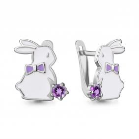 Серебряные серьги AQUAMARINE А4778404 с аметистом и эмалью А4778404 фото