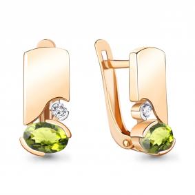 Серьги из золочёного серебра AQUAMARINE А4778707А-п с фианитом и хризолитом А4778707А-п фото