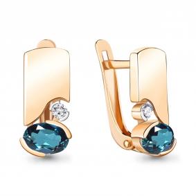 Серьги из золочёного серебра AQUAMARINE А4778708А-п с фианитом и Лондон топазом А4778708А-п фото