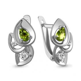 Серебряные серьги AQUAMARINE А4779907А с фианитом и хризолитом А4779907А фото