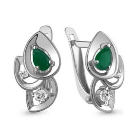 Серебряные серьги AQUAMARINE А4779909А с фианитом и агатом А4779909А фото