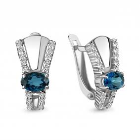 Серебряные серьги AQUAMARINE А4780608А с фианитом и Лондон топазом А4780608А фото