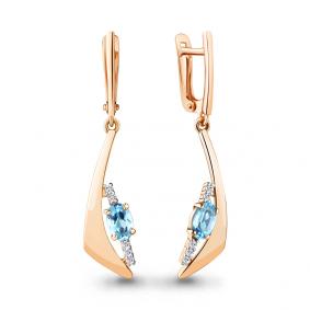 Серьги из золочёного серебра AQUAMARINE А4781205А-пк с топазом и фианитом А4781205А-пк фото