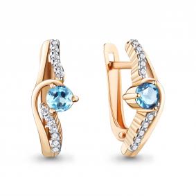 Серьги из золочёного серебра AQUAMARINE А4781705А-п с топазом и фианитом А4781705А-п фото