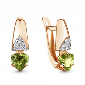 Серьги из золочёного серебра AQUAMARINE А4782507А-п с фианитом и хризолитом А4782507А-п фото