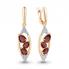 Серьги из золочёного серебра AQUAMARINE А4782903А-п с фианитом и гранатом А4782903А-п фото