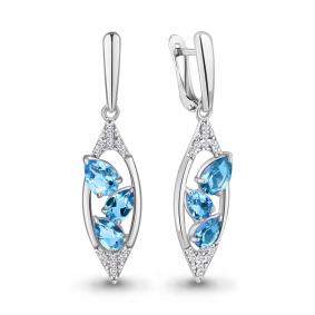 Серебряные серьги AQUAMARINE А4782905А с топазом и фианитом А4782905А фото
