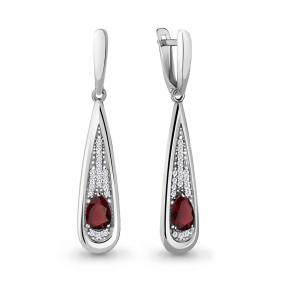 Серебряные серьги AQUAMARINE А4783003А с фианитом и гранатом А4783003А фото