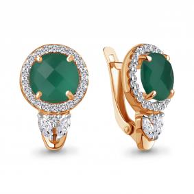 Серьги из золочёного серебра AQUAMARINE А4785509А-п с фианитом и агатом А4785509А-п фото