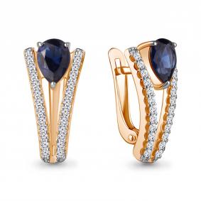 Серьги из золочёного серебра AQUAMARINE А47858АБ-п с фианитом и гидротермальным сапфиром А47858АБ-п фото