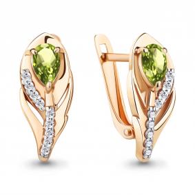 Серьги из лимонного серебра AQUAMARINE А4787907А-п с фианитом и хризолитом А4787907А-п фото