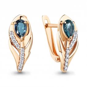 Серьги из золочёного серебра AQUAMARINE А4787908А-п с фианитом и Лондон топазом А4787908А-п фото