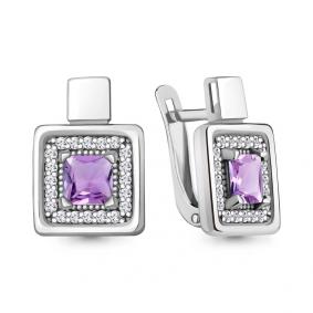 Серебряные серьги AQUAMARINE А4788804А с фианитом и аметистом А4788804А фото