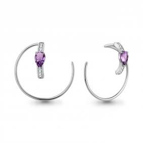 Серебряные серьги AQUAMARINE А4789104А с фианитом и аметистом А4789104А фото