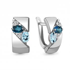 Серебряные серьги AQUAMARINE А47902600А с топазом, фианитом и Лондон топазом А47902600А фото