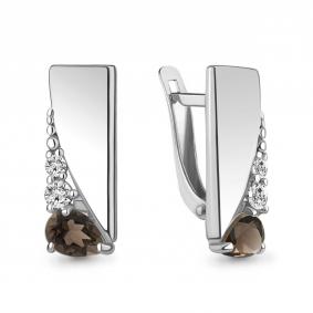 Серебряные серьги AQUAMARINE А4790401А с фианитом и кварцем А4790401А фото