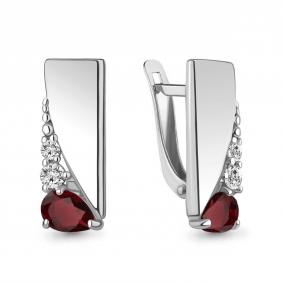 Серебряные серьги AQUAMARINE А4790403А с фианитом и гранатом А4790403А фото