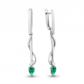 Серебряные серьги AQUAMARINE А47919П с фианитом и гидротермальным изумрудом А47919П фото