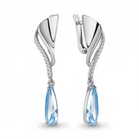 Серебряные серьги AQUAMARINE А4792188А с фианитом и турмалином А4792188А фото