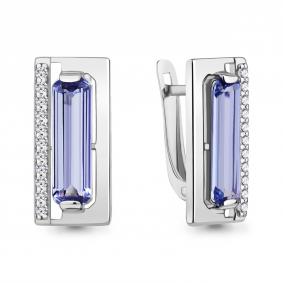 Серебряные серьги AQUAMARINE А47926603А с фианитом и танзанитом А47926603А фото