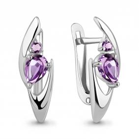 Серебряные серьги AQUAMARINE А4793104 с аметистом А4793104 фото