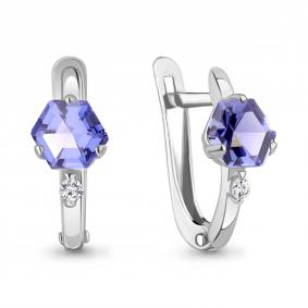 Серебряные серьги AQUAMARINE А47938603А с фианитом и танзанитом А47938603А фото