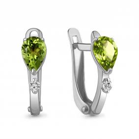 Серебряные серьги AQUAMARINE А4794107А с фианитом и хризолитом А4794107А фото