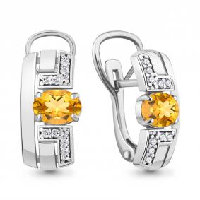 Серебряные серьги AQUAMARINE А4794906А с фианитом и цитрином А4794906А фото