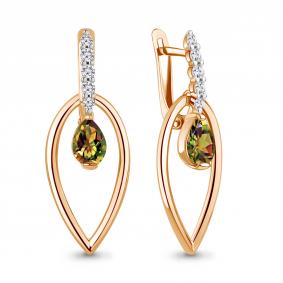 Серьги из золочёного серебра AQUAMARINE А4796819А-п с фианитом и султанитом А4796819А-п фото