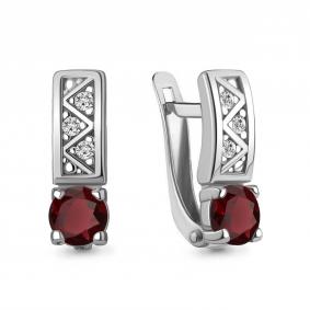 Серебряные серьги AQUAMARINE А4796903А с фианитом и гранатом А4796903А фото