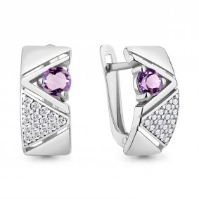Серебряные серьги AQUAMARINE А4797104А с фианитом и аметистом А4797104А фото