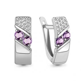 Серебряные серьги AQUAMARINE А4797404А с фианитом и аметистом А4797404А фото