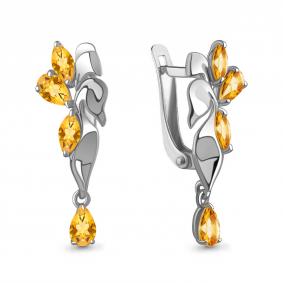 Серебряные серьги AQUAMARINE А4799406 с цитрином А4799406 фото