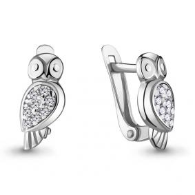 Серебряные серьги AQUAMARINE А48012А с фианитом А48012А фото