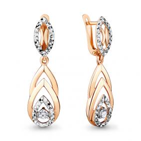 Серьги из золочёного серебра AQUAMARINE А48031А-пк с фианитом А48031А-пк фото