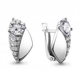 Серебряные серьги AQUAMARINE А48038А с фианитом А48038А фото