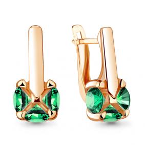 Серьги из золочёного серебра AQUAMARINE А48122Г-п с гидротермальным изумрудом А48122Г-п фото