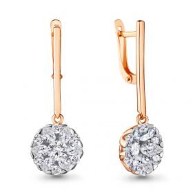 Серьги из золочёного серебра AQUAMARINE А48130А-пк с фианитом А48130А-пк фото