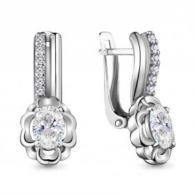 Серебряные серьги AQUAMARINE А48201А с фианитом А48201А фото