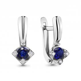 Серебряные серьги AQUAMARINE А48256Б с фианитом и гидротермальным сапфиром А48256Б фото