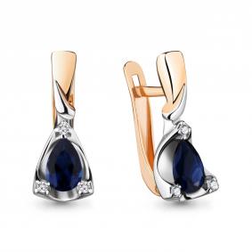 Серьги из золочёного серебра AQUAMARINE А48258Б-пк с фианитом и гидротермальным сапфиром А48258Б-пк фото