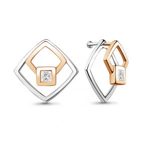 Серьги из золочёного серебра AQUAMARINE А48267-пк с фианитом А48267-пк фото