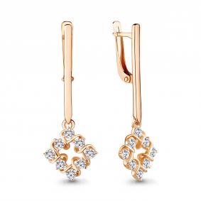 Серьги из золочёного серебра AQUAMARINE А48289А-п с фианитом А48289А-п фото