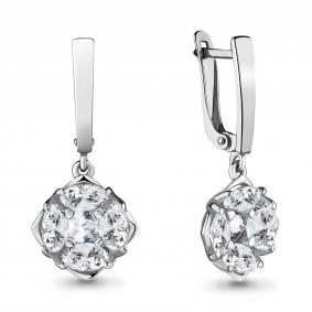 Серебряные серьги AQUAMARINE А48293 с фианитом А48293 фото