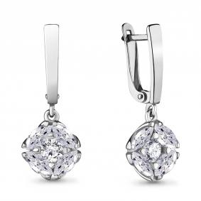 Серебряные серьги AQUAMARINE А48294 с фианитом А48294 фото
