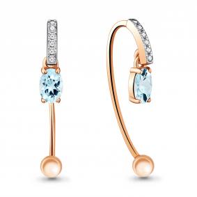 Серьги из золочёного серебра AQUAMARINE А4829602А-пк с топазом и фианитом А4829602А-пк фото
