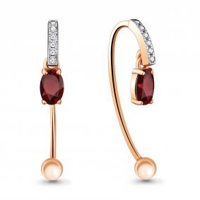 Серьги из золочёного серебра AQUAMARINE А4829603А-пк с фианитом и гранатом А4829603А-пк фото