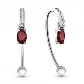 Серебряные серьги AQUAMARINE А4829603А с фианитом и гранатом А4829603А фото