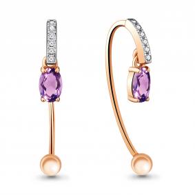 Серьги из золочёного серебра AQUAMARINE А4829604А-пк с фианитом и аметистом А4829604А-пк фото